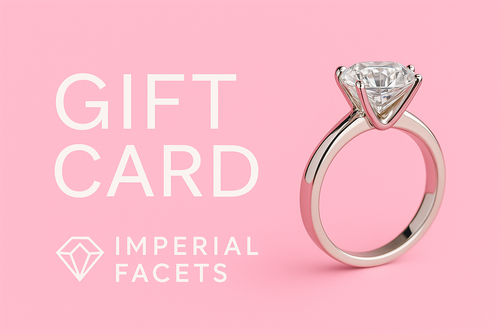 Diamond ring on a pink background with 'Gift Card' and 'Imperial Facets' text.