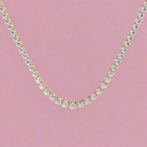 Round 10.13CT Lab Grown 3 Prong Graduating Tennis Necklace