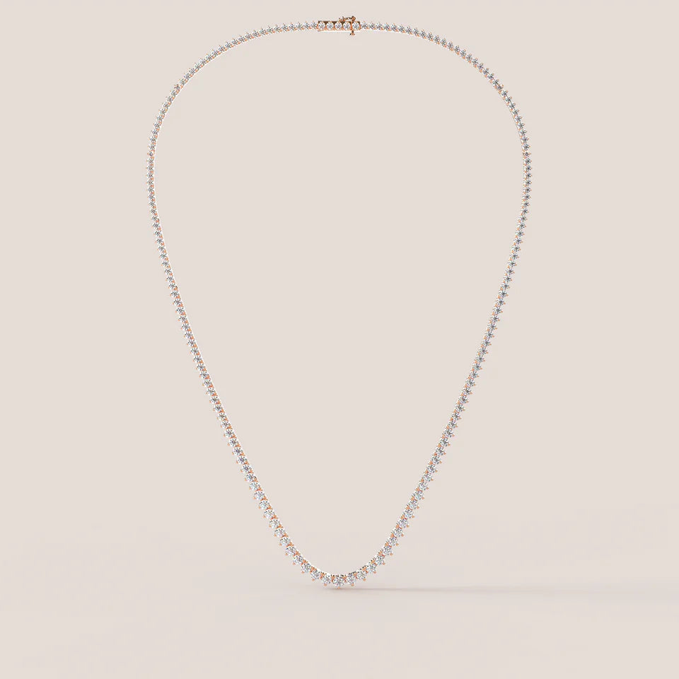 Round 10.13CT Lab Grown 3 Prong Graduating Tennis Necklace