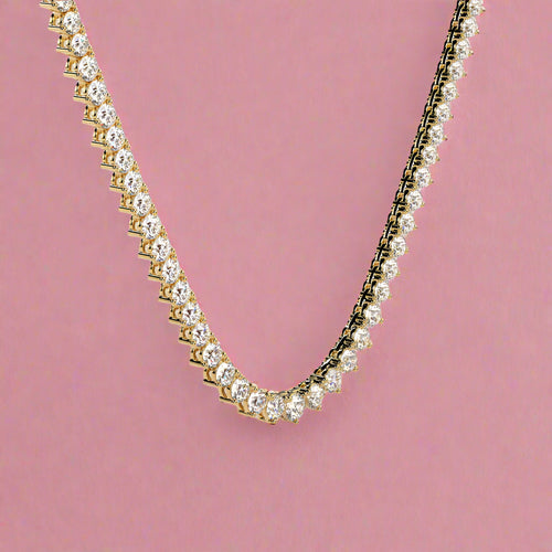 Round 10.13CT Lab Grown 3 Prong Graduating Tennis Necklace